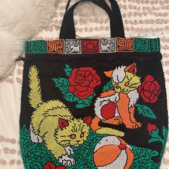 Vintage Beaded Bag with Cats & Roses & Balls - Picture 2 of 3